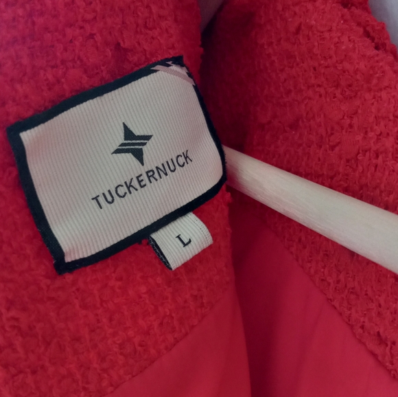 Tuckernuck Red Tweed Jackie Dress Pearl Embellishment L - Picture 11 of 16